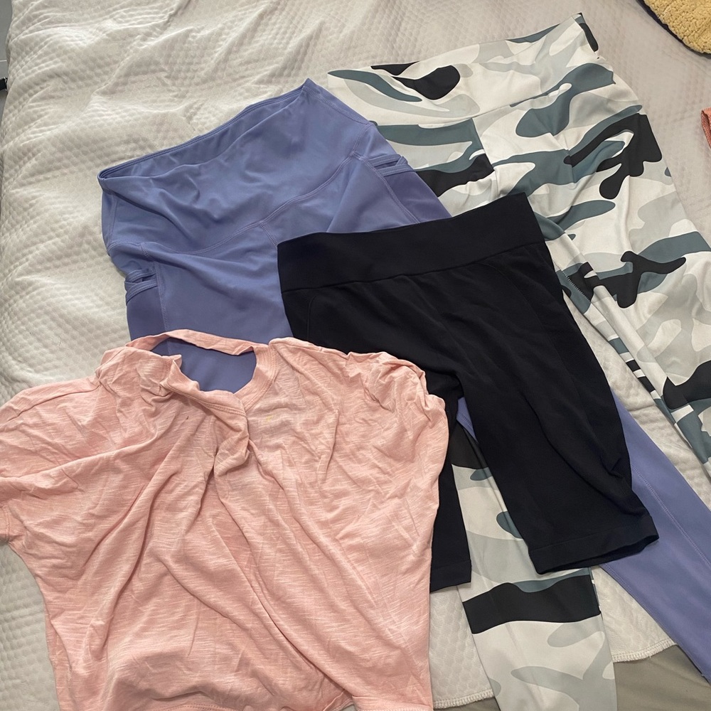 Workout bottoms shirt and white visor bundle
